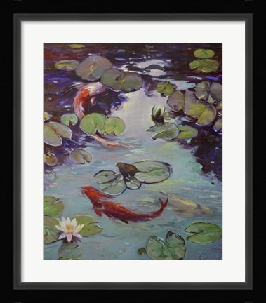 Framed Red Koi &amp; Lilies Print