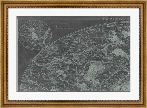Framed Map of Paris Grid I Print