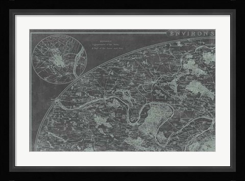 Framed Map of Paris Grid I Print