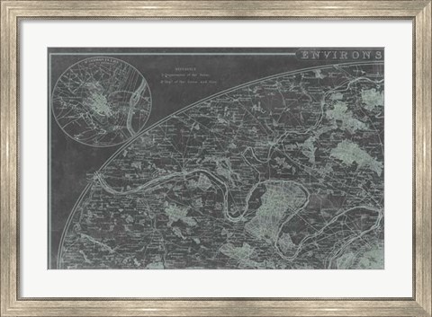 Framed Map of Paris Grid I Print