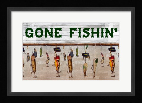 Framed Gone Fishin' Wood Fishing Lure Sign Print