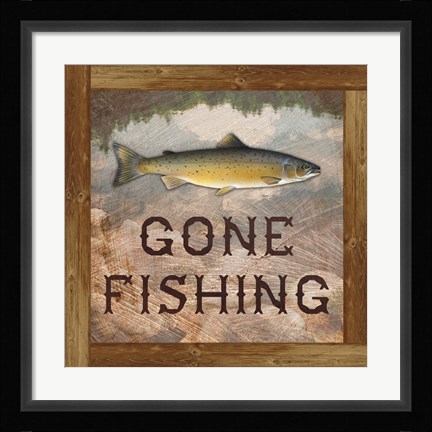 Framed Gone Fishing Salmon Sign Print
