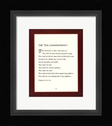 Framed Ten Commandments - red frame Print