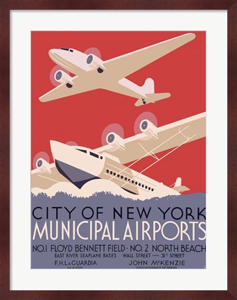 Framed New York City municipal airports, 1937 Print