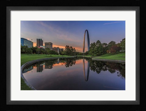 Framed Gateway Arch Reflection Sunset Print