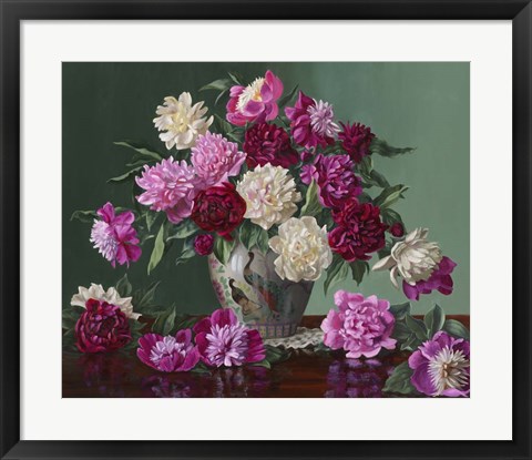 Framed Peonies In Peacock Vase Print