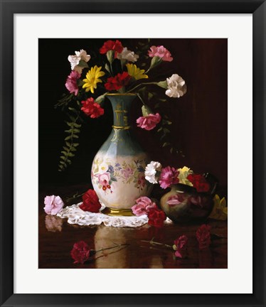 Framed Carnations in a Victorian Vase Print