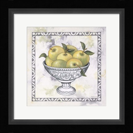 Framed Green Apples In A Silver Bowl Print