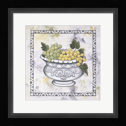 Framed Green Grapes In A Silver Bowl Print