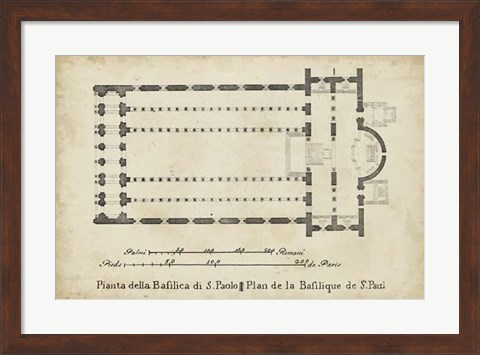 Framed Plan for the Basilica at St. Paul&#39;s Print