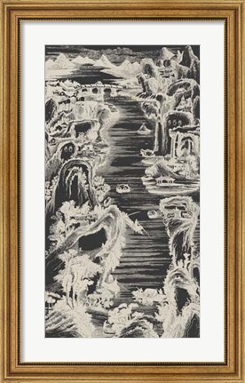 Framed Chinese Bird&#39;s-eye View in Grey I Print
