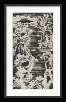 Framed Chinese Bird's-eye View in Grey I Print