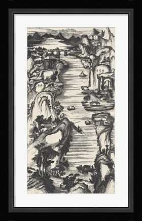 Framed Chinese Bird's-eye View in Grey II Print