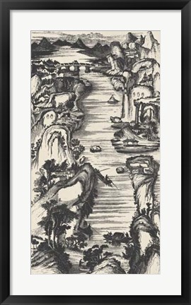 Framed Chinese Bird&#39;s-eye View in Grey II Print
