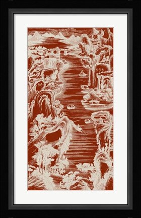 Framed Chinese Bird's-eye View in Red I Print