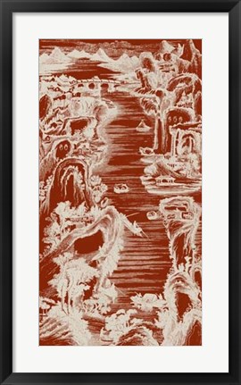 Framed Chinese Bird&#39;s-eye View in Red I Print