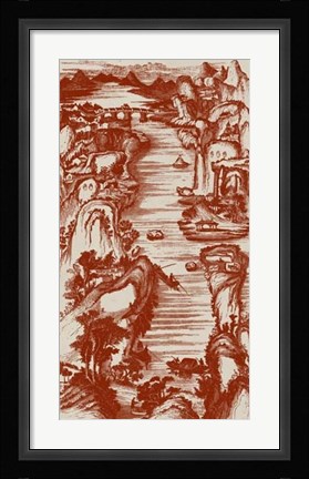 Framed Chinese Bird's-eye View in Red II Print