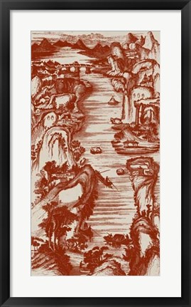 Framed Chinese Bird&#39;s-eye View in Red II Print