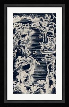 Framed Chinese Bird's-eye View in Navy I Print