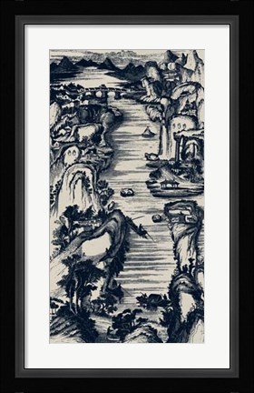 Framed Chinese Bird's-eye View in Navy II Print