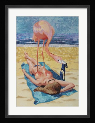Framed Flamingo On Sun Bather Print