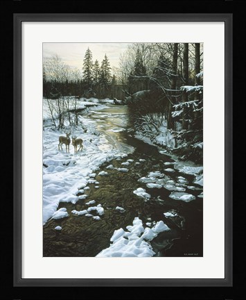 Framed Winter Creek &amp; Whitetails Print