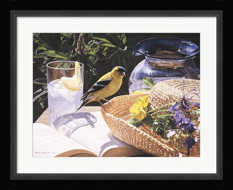 Framed Goldfinch On Straw Hat Print