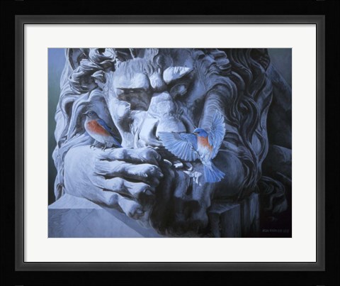 Framed Bluebirds Landing On Lion Print