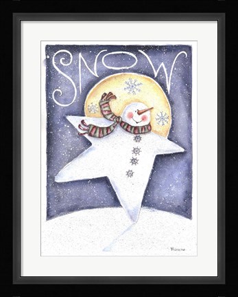 Framed Snow Man Primative Print
