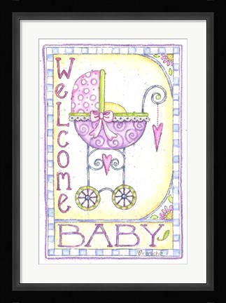 Framed Welcome Baby Carriage Print