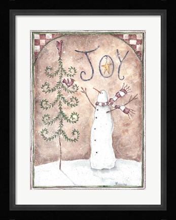 Framed Joy Primitive Snowman Print
