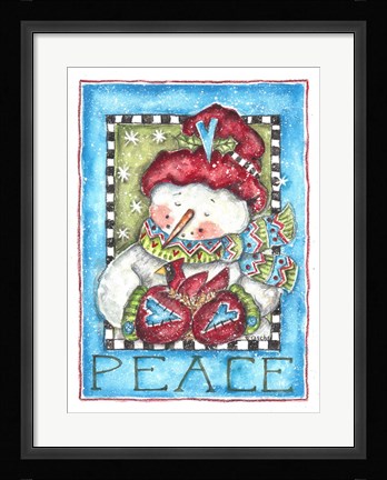 Framed Peace Snowman and Cardinal Print
