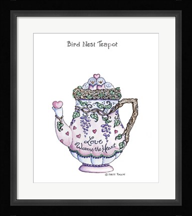 Framed Bird Nest Teapot Print