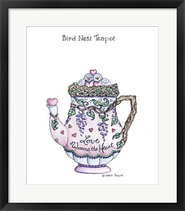 Framed Bird Nest Teapot Print