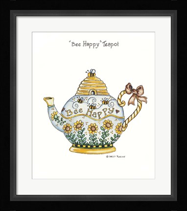 Framed Bee Happy Teapot Print