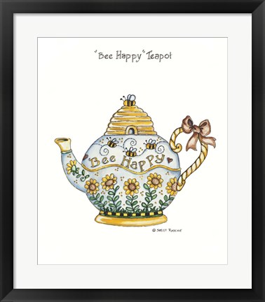 Framed Bee Happy Teapot Print