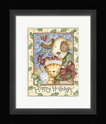 Framed Happy Holidays - Dog, Cat Print