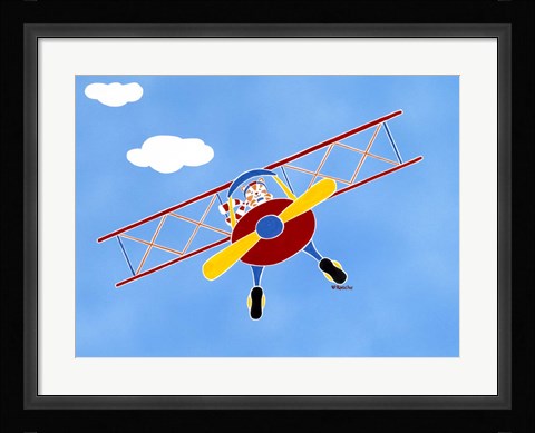 Framed Cat In A Bi-Plane Print