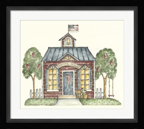 Framed Schoolhouse With Flag Print