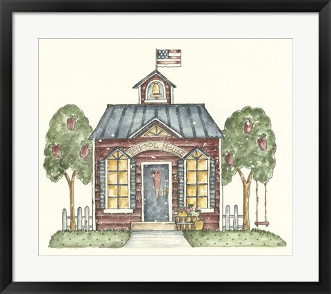 Framed Schoolhouse With Flag Print