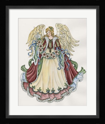 Framed Angel With Ribbon Of Pointsettias Print