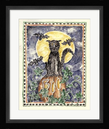 Framed BOO Cat on Pumpkin Print