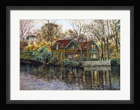 Framed Northville Victorian By Lake Print