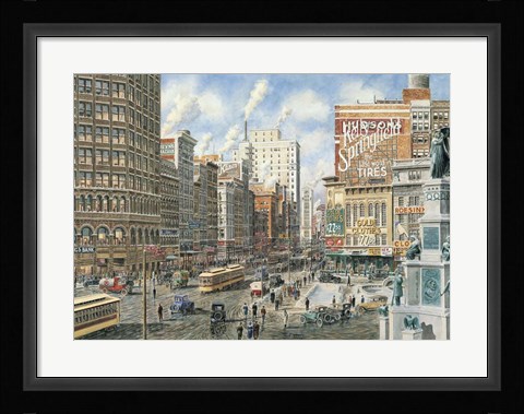 Framed Detroit Looking North On Woodward Print