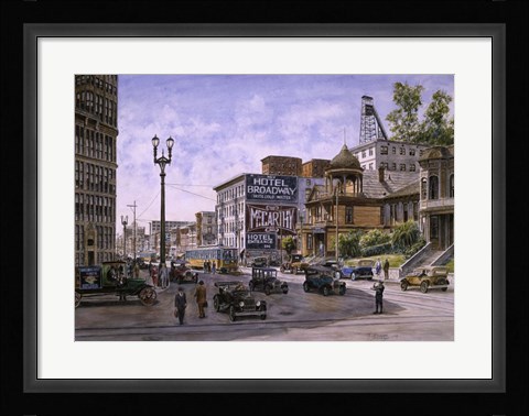 Framed Los Angeles,  Temple &amp; Broadway Print