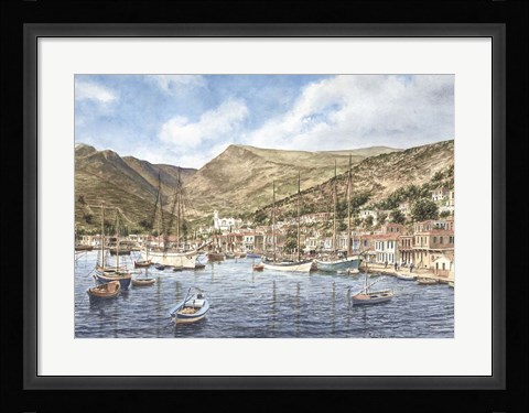 Framed Greek Seaport Town Print