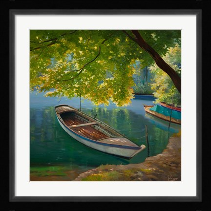 Framed Barca sul Fiume Print
