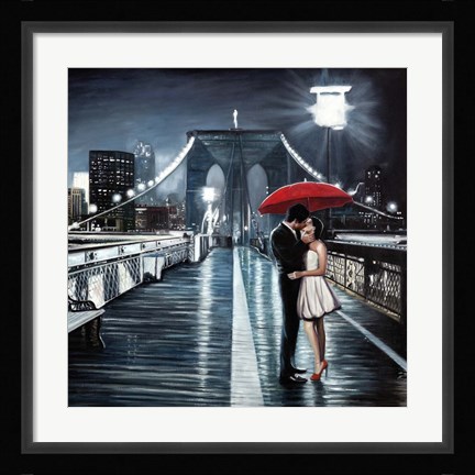 Framed Kissing on Brooklyn Bridge Print