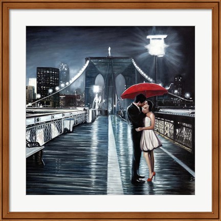 Framed Kissing on Brooklyn Bridge Print