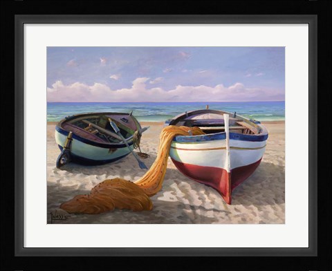 Framed Barche sulla Spiaggia Print